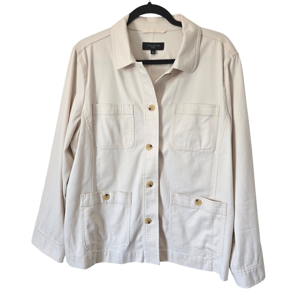 Talbots Petite XL Cream Lightweight Cotton Tencel Chore Jacket Button Front